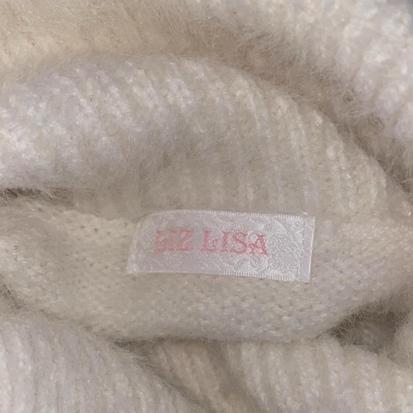 Liz Lisa Fuzzy Turtle Neck Lace Up Sleeve Open Shoulder Sweater - Picture 4 of 5